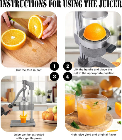 Cast Iron Juicer Hand Press – Heavy Duty Manual Citrus Juicer, Professional Orange Press, Stainless Steel Lemon Squeezer & Lime Juice Extractor (gray)