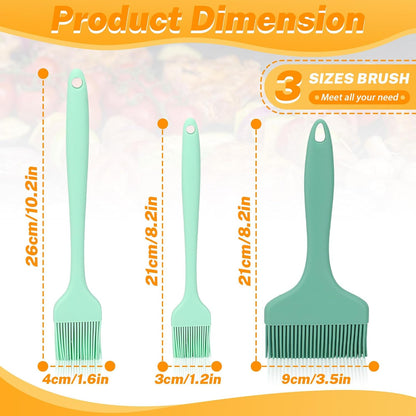 LELE LIFE 3 Sizes Silicone Basting Brush, Extra Large Heat Resistant Pastry Brush Spread Oil Butter Sauce Marinade for BBQ Grilling Baking Kitchen Food Cooking (Green)