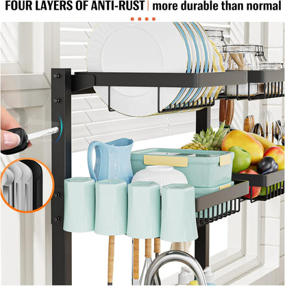 YKLSLH 4 Baskets Over The Sink Dish Drying Rack, Extendable Large Capacity Sink Rack, Metal Drying Rack Saving Space,for Most Sinks (26.57"-35")