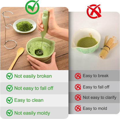 Matcha Whisk Set Ceramic Bowl Kit with Spout, Bamboo Chasen and Holder, Scoop Rest,Sifter Tea Towel Ceremonial Cute Matcha Tea Making Tool,Gift Perfect for Latte Lovers | Beginners,7pcs