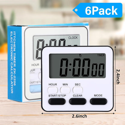 Leumoi 2 Pcs Digital Kitchen Timer 24 Hour Clock and Alarm Function Timer On/Off Switch Minute Second Count up Countdown Loud Alarm for Exercise Cook Baking(White)