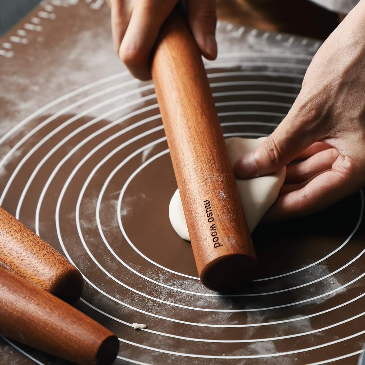 Muso Wood Small Rolling Pin for Baking,Wooden Rolling Pin 11 inches for Fondant, Pie Crust, Cookie, Pastry, Dough-Easy to Clean(Sapele)