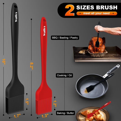 Walfos 600°F Heat Resistant Silicone Basting Brushes BPA Free Pastry Brush, Spread Oil Butter Sauce for BBQ Grill Baking Kitchen Cooking, Dishwasher Safe (2 SIZE)