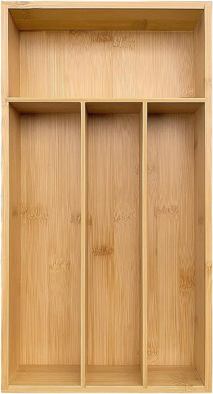 guiogc Bamboo Silverware Drawer Organizer, Kitchen Small Silverware Organizer, Utensil Tray Holder, Cutlery Tray for Spoons, Forks, Knives, Suitable for a family of 2-4