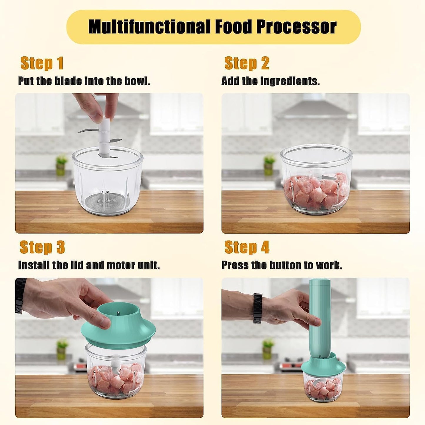 Cordless Hand Mixer MixgoII, Handheld Mixer Electric Whisk & Milk Frother, Hand Held Mini Mixers, Rechargeable Hand Mixer and Whisker, Food Processor for Cooking, Food Chopper, 4-Speed, 10Oz