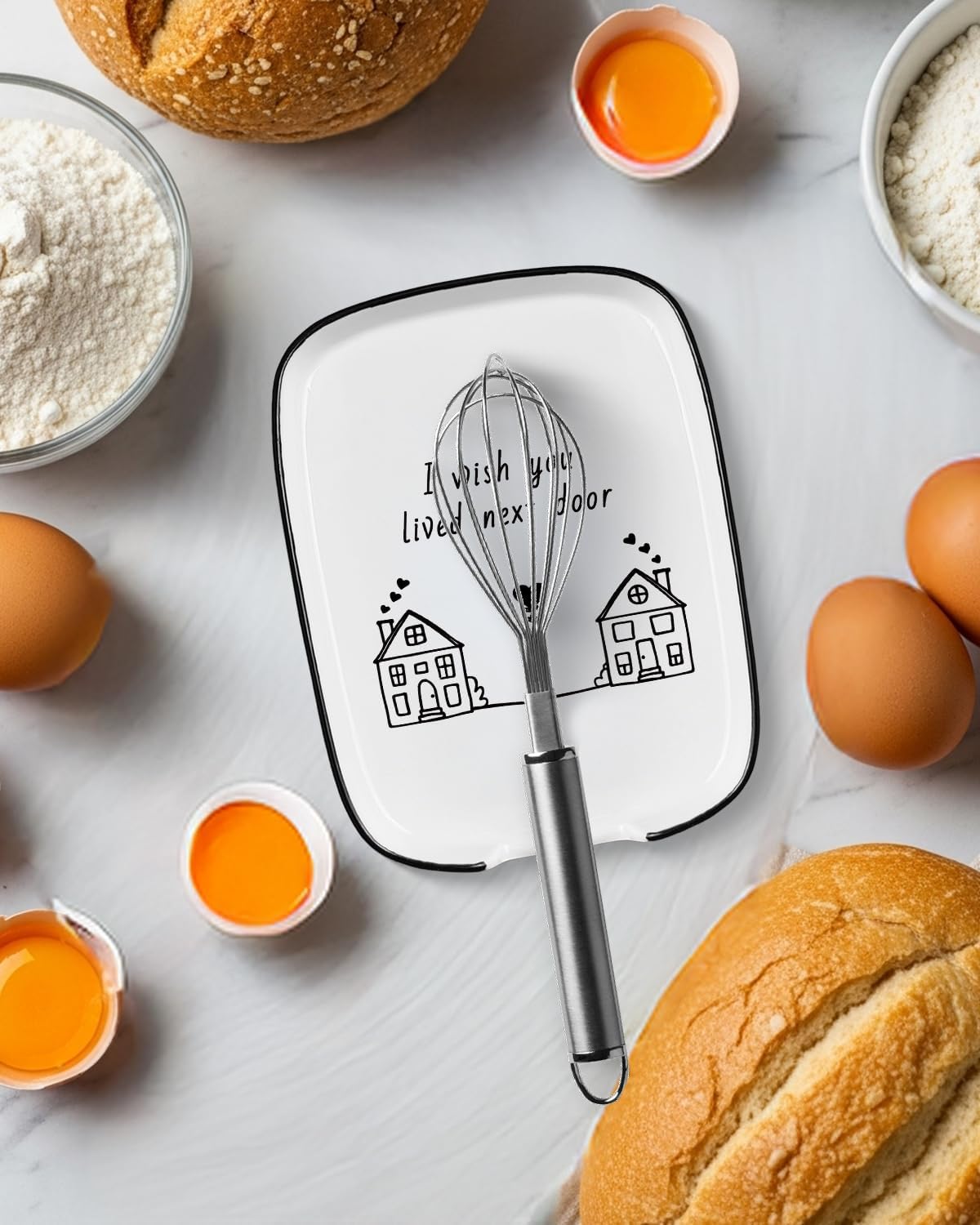 Large Spoon Rest for Stove Top, Funny Ceramic Spoon Holder for Kitchen Counter Dining Table, Cooking Utensil Rest, Conversion Chart Farmhouse Kitchen Accessories for Utensils