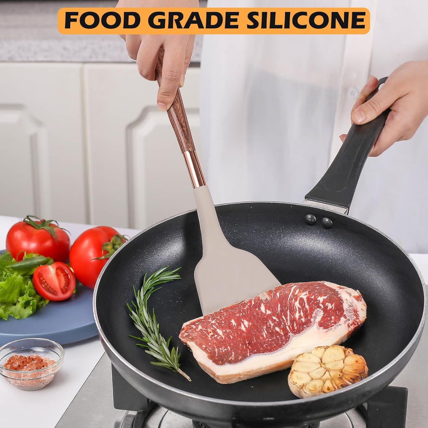MANJIA Silicone Spatulas Set, Nonstick Silicone Spoon & Turner Spatula Set, Serving Spoon kitchen Spatula for Cooking Fish, Eggs,Flipper, Cooking Utensils Set 2pcs (white-spoons)