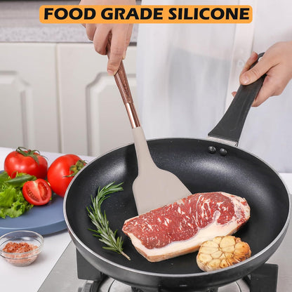 MANJIA Silicone Spatulas Set, Nonstick Silicone Spoon & Turner Spatula Set, Serving Spoon kitchen Spatula for Cooking Fish, Eggs,Flipper, Cooking Utensils Set 2pcs (white-spoons)
