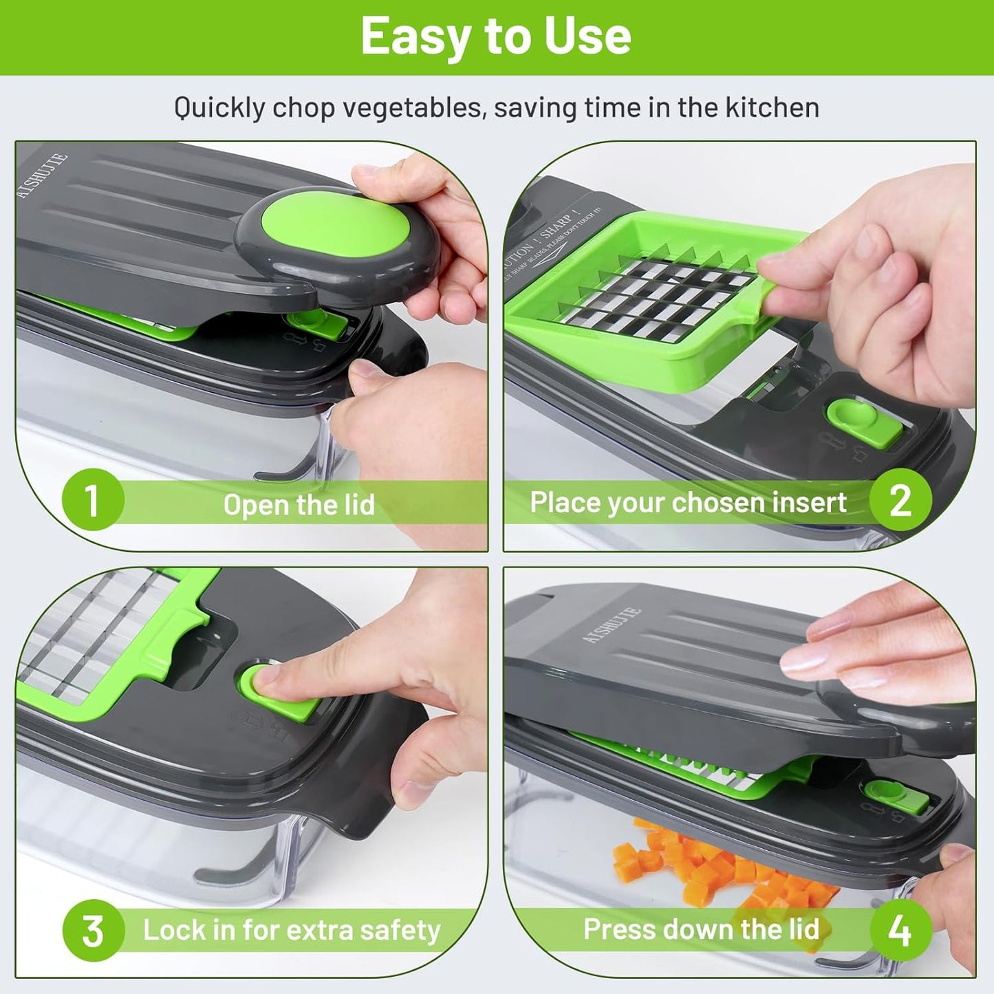 2-in-1 Vegetable Dicer, Onion Chopper with 6.7mm and 13.5mm Dicing Blades, 1.5L Food Prep Container for Salad, Potato, Tomato, Home Kitchen Meal Prep (White & Black)