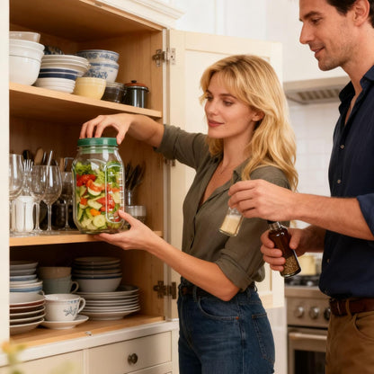 VBESTLIFE Salad Mason Jar Side Open, Shaker Salad Bottle Container Jars with Dressing Cup Compartment, Portable Glass Pods for Lunch Travel