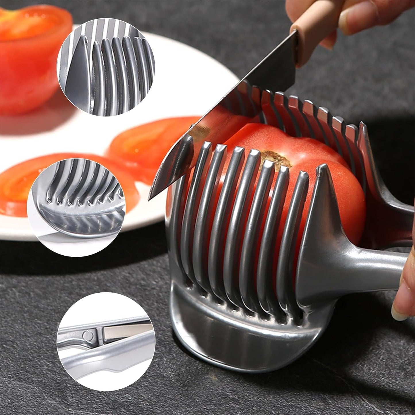 Stainless Steel Vegetable Slicing Tool with Secure Grip, Multi-Purpose Cutter for Onions Tomatoes Potatoes (1)
