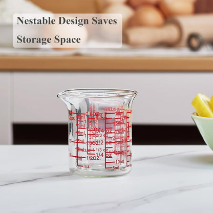 High Borosilicate Glass Measuring Cup-V-Shaped Spout，Glass Measuring Beaker for Kitchen or Restaurant, Easy to Read, 60 ML (2 Oz)-Pack of 2
