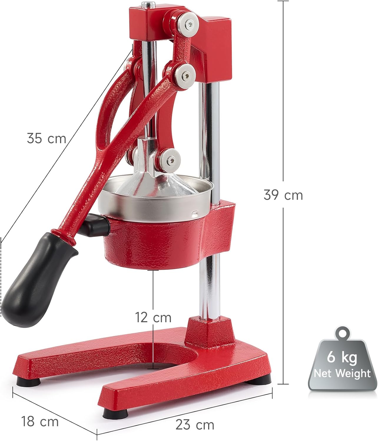 CO-Z Manual Citrus Juicer, Commercial Grade Cast Iron Orange Juicer, Professional Heavy Duty Juice Press with Removable Strainer, Manual Juice Extractor for Orange Lemon Pomegranate Citrus, Black