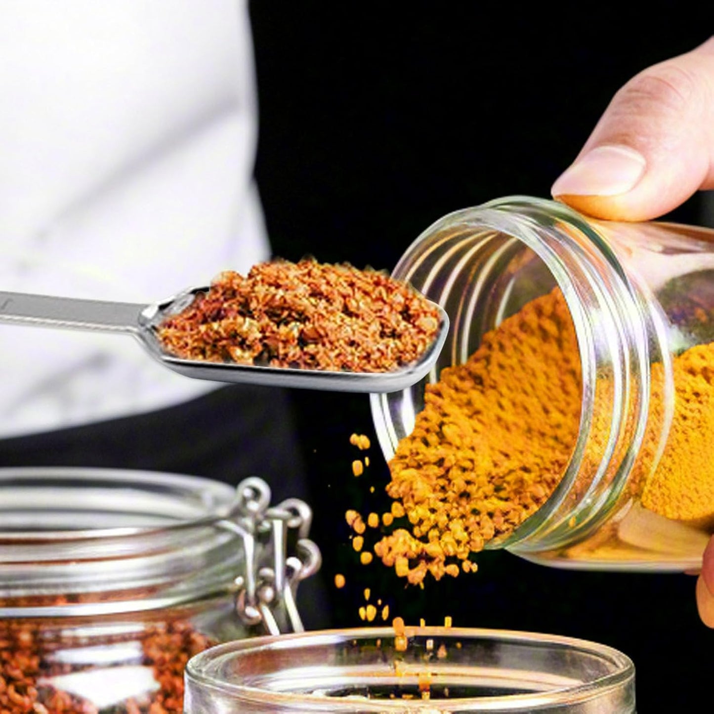 Stainless Steel Measuring Spoons Set of 7 with Leveler, Long Handle Rectangular Metal Teaspoon Tablespoon for Measuring Kitchen Spice, Dry & Liquid Ingredients