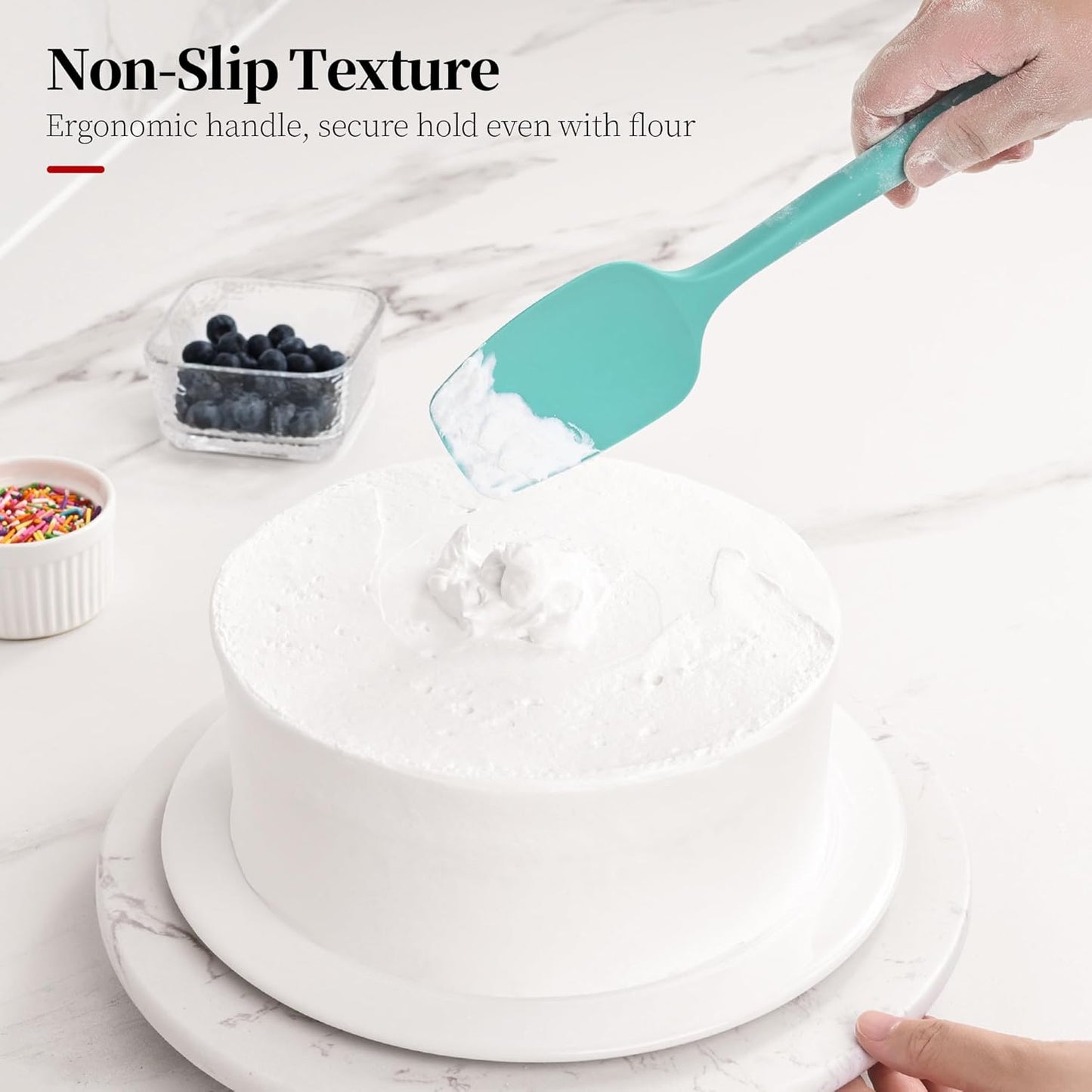 600ºF Heat Resistant Spatulas, High Heat Food Safe Semless Kitchen Silicone Scraper Set for Cooking Baking Mixing Scraping Stirring Nonstick Cookware Pan Bowl (4Pcs,Aqua Sky)