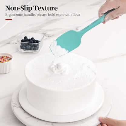 600ºF Heat Resistant Spatulas, High Heat Food Safe Semless Kitchen Silicone Scraper Set for Cooking Baking Mixing Scraping Stirring Nonstick Cookware Pan Bowl (4Pcs,Aqua Sky)