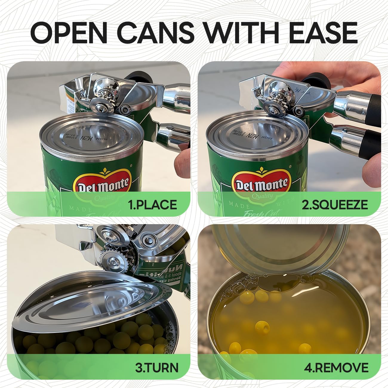 Stainless Steel Manual Can Opener with Bottle Opener - Razor Sharp Cutting Wheel, Soft Ergonomic Grip Handles, Oversized Easy-Turn Knob, Smooth Edge Safe Operation, Black