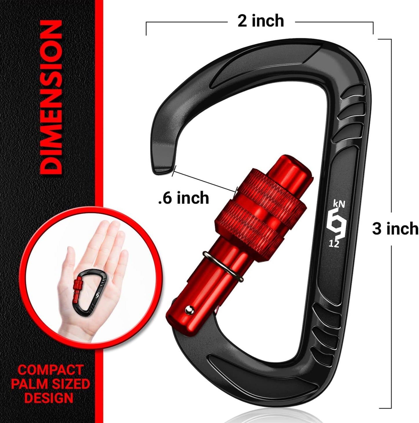 Rhino Produxs 12kN (2697 lbs) Heavy Duty Carabiner Clips, for Securing Pets, Outdoor, Camping, Hiking, Hammock, Dog Leash Harness, Keychains