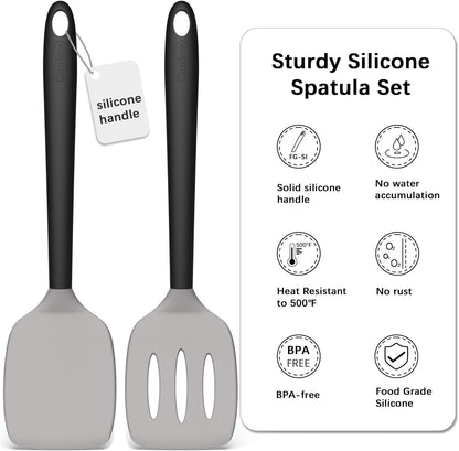 Coukre 2 Pack Silicone Spatula Set, High Heat Resistant, BPA Free Kitchen Spatula, Solid & Slotted Turner for Non-Stick Pans, Sautéing, and Flipping (2, PureBlack)