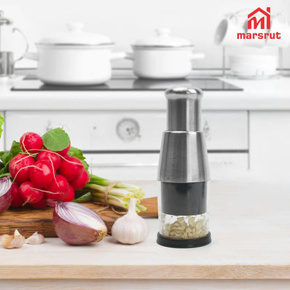 Pressed Garlic Chopper Stainless Steel, Mini Manual Masher Crusher, Multifunctional Handheld Pressure Choppers Aid, Hard Compact Mincing Dicer Press Purpose for Kitchen Food Vegetable Onion, Silver