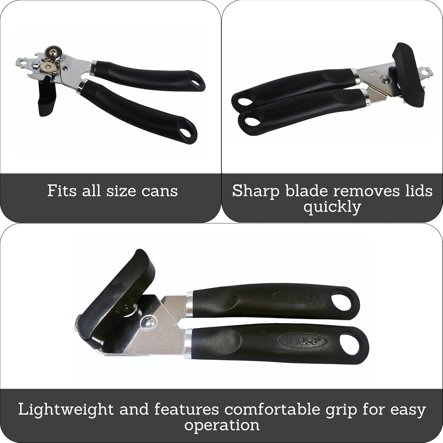 Imusa USA Easy to Use Manual Chef Can Opener, Black