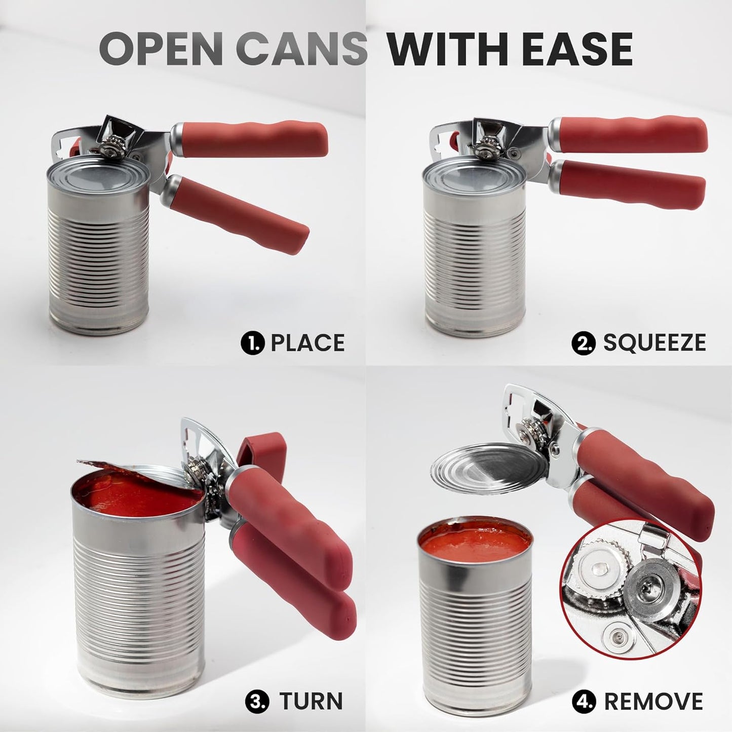 Zulay Kitchen Heavy Duty Stainless Steel Can Opener Manual with Bottle Opener - Rust Proof Manual Can Opener With Turn Knob & Comfy Soft Grip Handles - Black