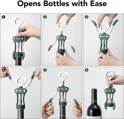 Beneno Wine Opener, Zinc Alloy Premium Wing Corkscrew with Multifunctional Bottles Opener, Sharp Wine Corkscrew with Ergonomic Non-Slip Wing Handle, Silver