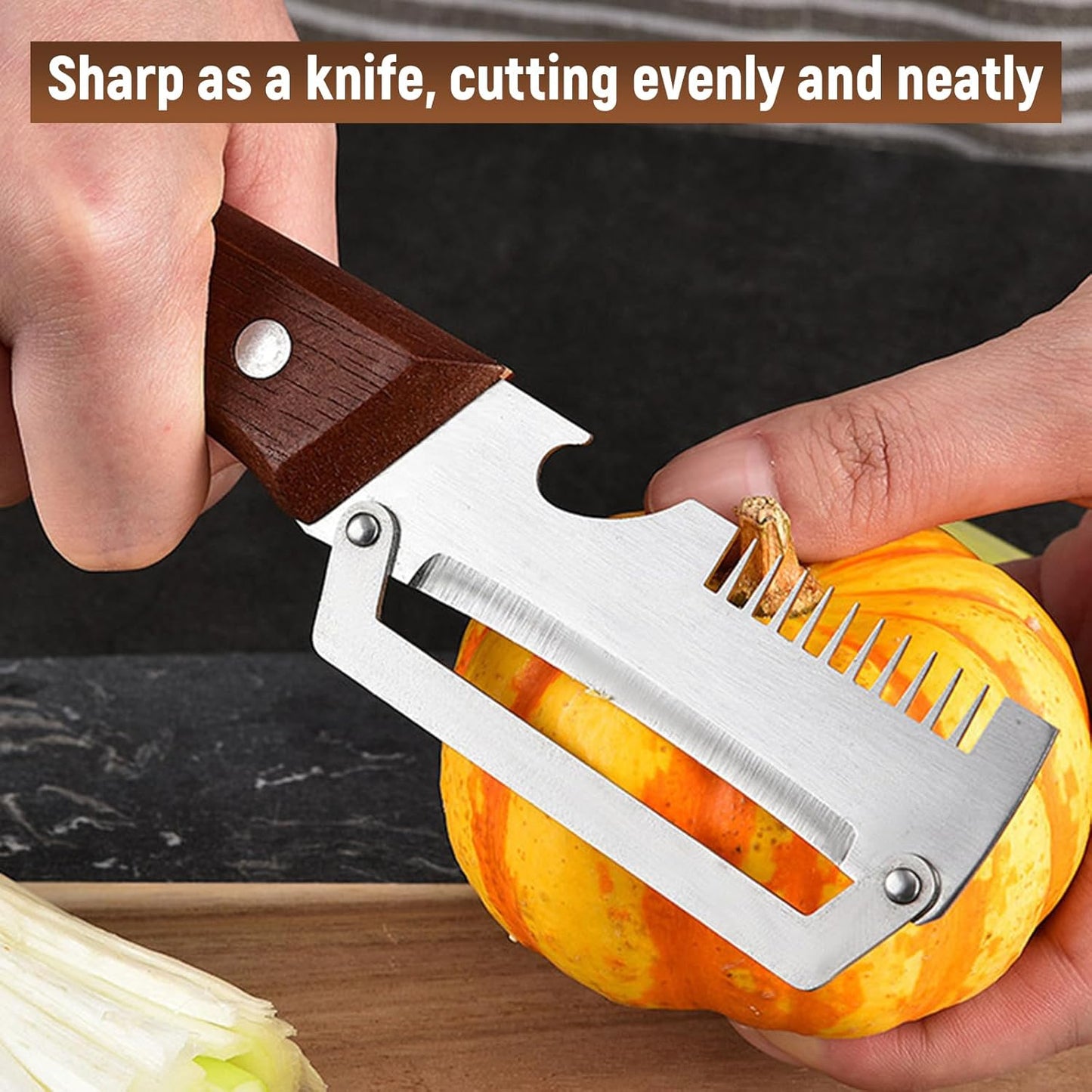 2PCS Premium Vegetable Peeler with Wooden Handle and Bottle Opener - Multifunctional Vegetable Peeler for Kitchen, Kitchen Gadgets Tool for Fruit Pumpkin Peeling Potato Carrot Veggie Peeler