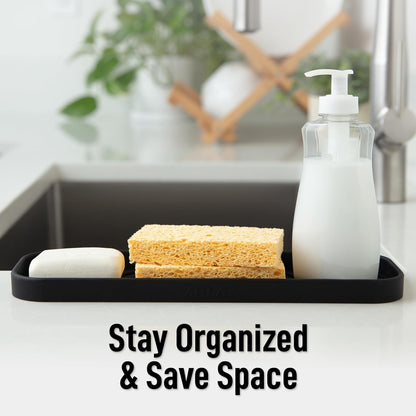 Zulay Kitchen (9x3.5in Sponge Holder for Kitchen Sink - Flexible Heavy-duty Multipurpose Sink Caddy - Counter Organizer for Kitchen, Bathroom, Makeup, Trinkets & More! (Grey)