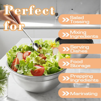 Lazycorner Stainless Steel Mixing Bowls with Airtight Lids Set of 7 Stainless Steel Bowls Set with 3 Grater Attachments Great for Serving & Baking
