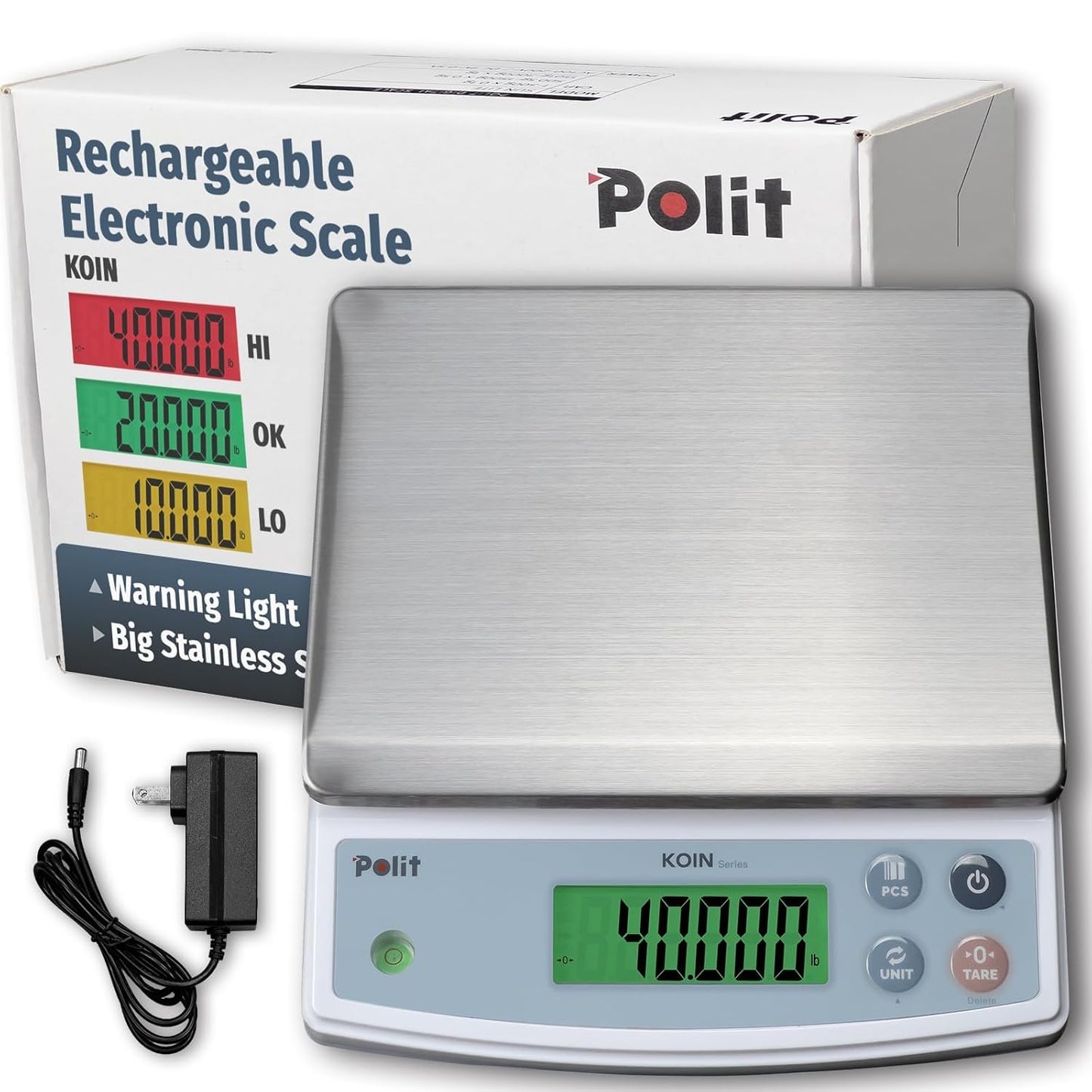 Polit Digital Kitchen Scale KT-66 30lb/13kg｜0.05oz/1g Precision Food Scale with LCD Display｜Battery or Plug-in｜Stainless Steel Top｜Grams, Ounces, Pounds｜5 Units for Baking, Farming & Shipping Scale