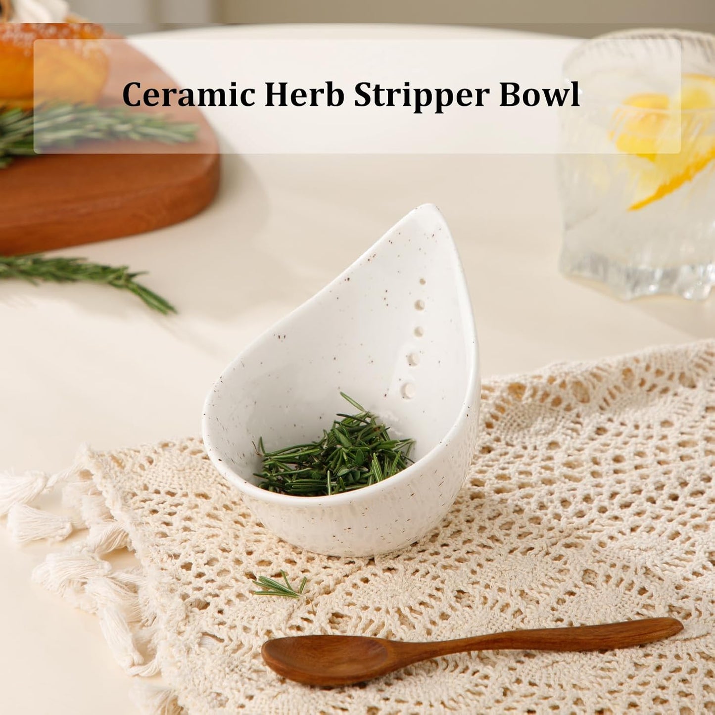 Herb Stripper Bowl, Ceramic Herb Peeling Bowl, Kitchen Herbs Leaf Stripping Tool, Pottery Herb Peeler for Kale, Thyme, Basil, Rosemary Stripper (White)