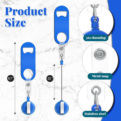 Honoson 8 Pieces Retractable Flat Bottle Opener Bartender Beer Opener with Round Badge Reel Clips Holder Bar Keys for Bartender Gifts Kitchen Home Party Supplies (Classic,Multicolor)