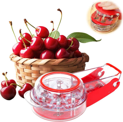 Cherry Pitter, Multi Cherry Stoner, Stainless Steel Multiple Cherry Stone Remover Tool, Cherry Seed Remover, Cherry Stone Seed Removal Core Easy Squeeze with Grip 6 Cherries Red
