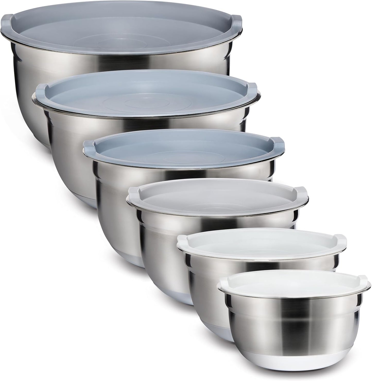 COOK WITH COLOR Stainless Steel Mixing Bowls Set with Lids - Nesting Bowls with Non-Slip Bottom, Silver, 14 Pieces