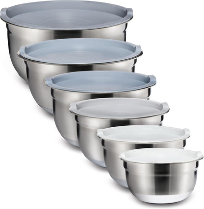 COOK WITH COLOR Stainless Steel Mixing Bowls Set with Lids - Nesting Bowls with Non-Slip Bottom, Silver, 14 Pieces