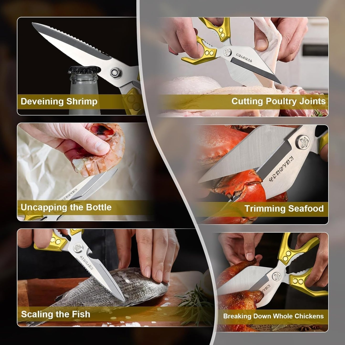 Dream Reach Poultry Shears, Heavy Duty Kitchen Shears with Serrated Edge, No Rust Spring Loaded, Multipurpose Stainless Steel Kitchen Scissors for Chicken, Bone, Meat, Turkey, Fish Thanksgiving Gifts