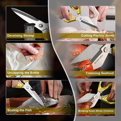 Dream Reach Poultry Shears, Heavy Duty Kitchen Shears with Serrated Edge, No Rust Spring Loaded, Multipurpose Stainless Steel Kitchen Scissors for Chicken, Bone, Meat, Turkey, Fish Thanksgiving Gifts