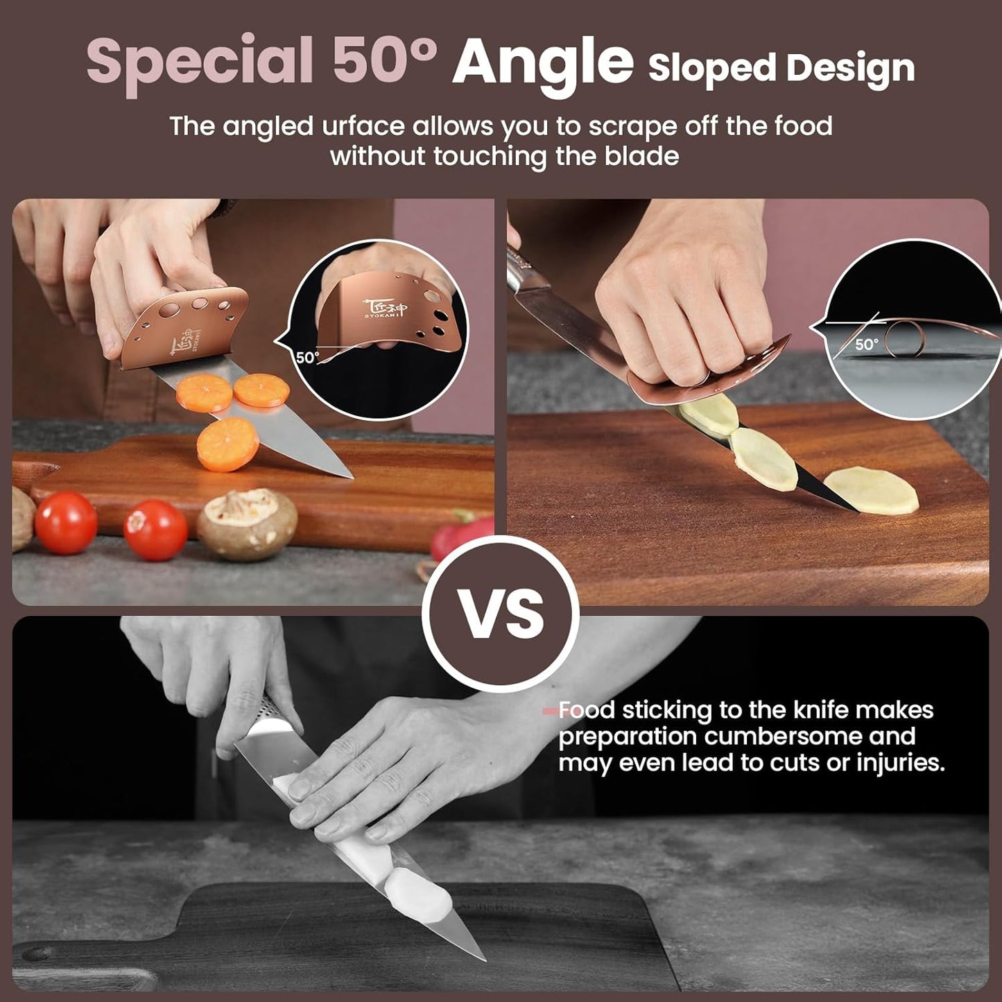 SYOKAMI Finger Guards for Cutting Food, Protects Women’s Fingers and Nails, Ideal Gift for Her, Mom or Wife, 2 Stainless Steel Finger Protectors with Herb Stripper, Adjustable Size