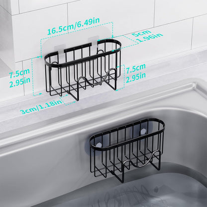 HapiRm Multifunctional Sponge Holder with Unique M-Shaped, 2 Installation Methods Kitchen Sink Caddy Organizer, Rustproof Stainless Steel Kitchen Organizers and Storage Essentials - Black