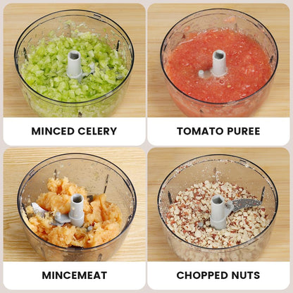 Manual Food Processor & Vegetable Chopper White - 2.3 Cup Mini Hand-Pull Cord Kitchen Chopper for Onion, Garlic, Vegetables with 3 Stainless Steel Blades