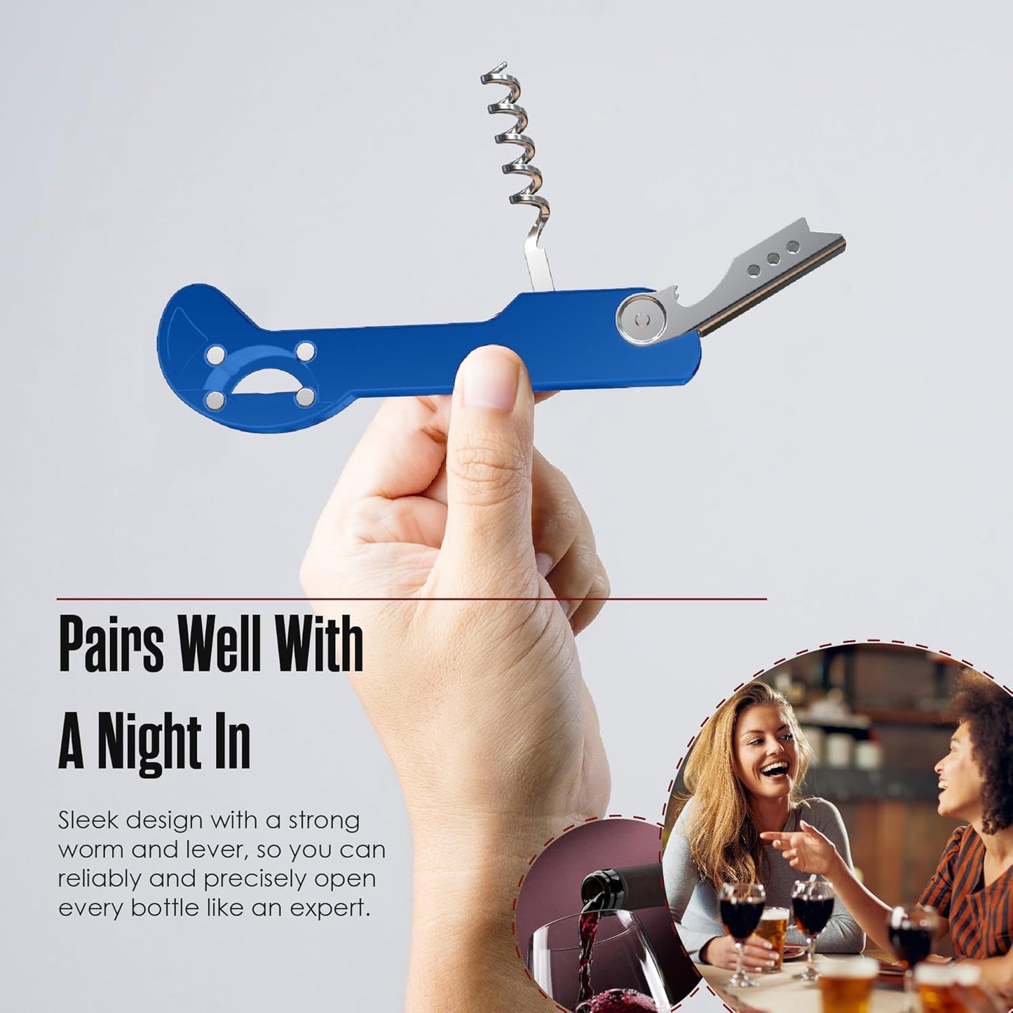 Houseables Wine Opener, Wine Key for Servers, Waiters Corkscrew, Travel Bottle Opener, Cork Screw, with Foil Cutter, Bartenders Tool, Professional, Restaurant, TSA Approved, Portable, Black, 5 1/4"