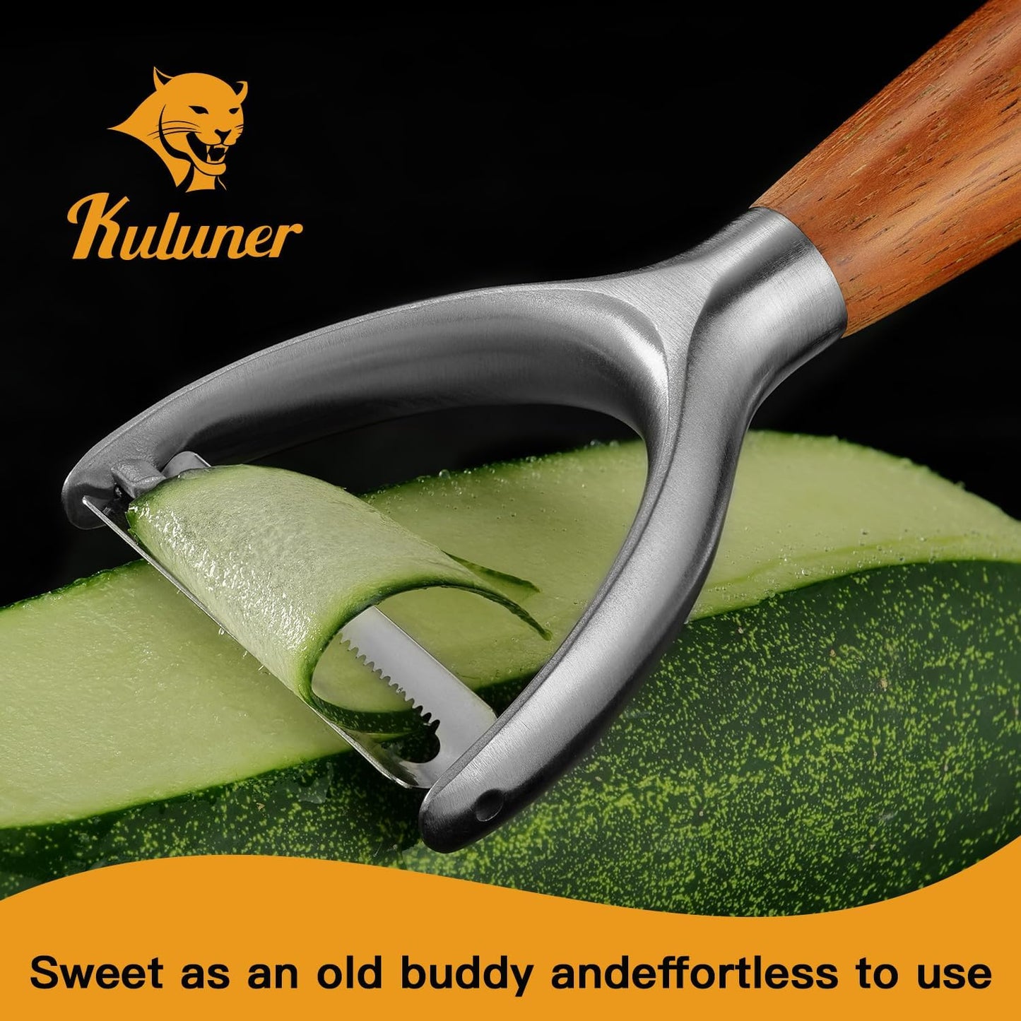 Serrated Blade Premium I Type 304 Stainless Steel Multifunctional Kitchen Peeler Real Wood Handle Ultra Sharp Blade Vegetable Potato Apple（Agarwood）