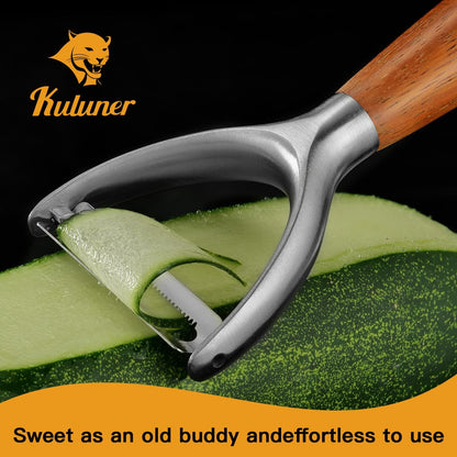 Serrated Blade Premium I Type 304 Stainless Steel Multifunctional Kitchen Peeler Real Wood Handle Ultra Sharp Blade Vegetable Potato Apple（Agarwood）