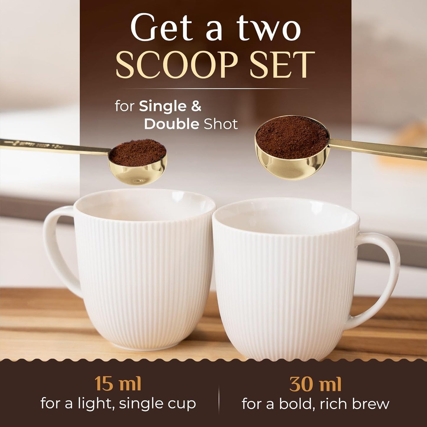 Orblue Premium Coffee Scoop Set - 1 Tbsp (15ml) & 2 Tbsp (30ml) Measuring Tablespoon - Stainless Steel Coffee Measuring Spoon and Scooper with Long Handles - Pack of 2 Black