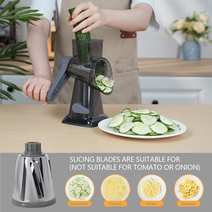 Rotary Cheese Grater with Handle-Versatile Cheese Grater Non-Slip Suction Base,Cheese Shredder & Food Slicer for Cheese,Carrots, Cucumbers,Nuts-Compact & Easy Clean Kitchen Kitchen Tool (blue)