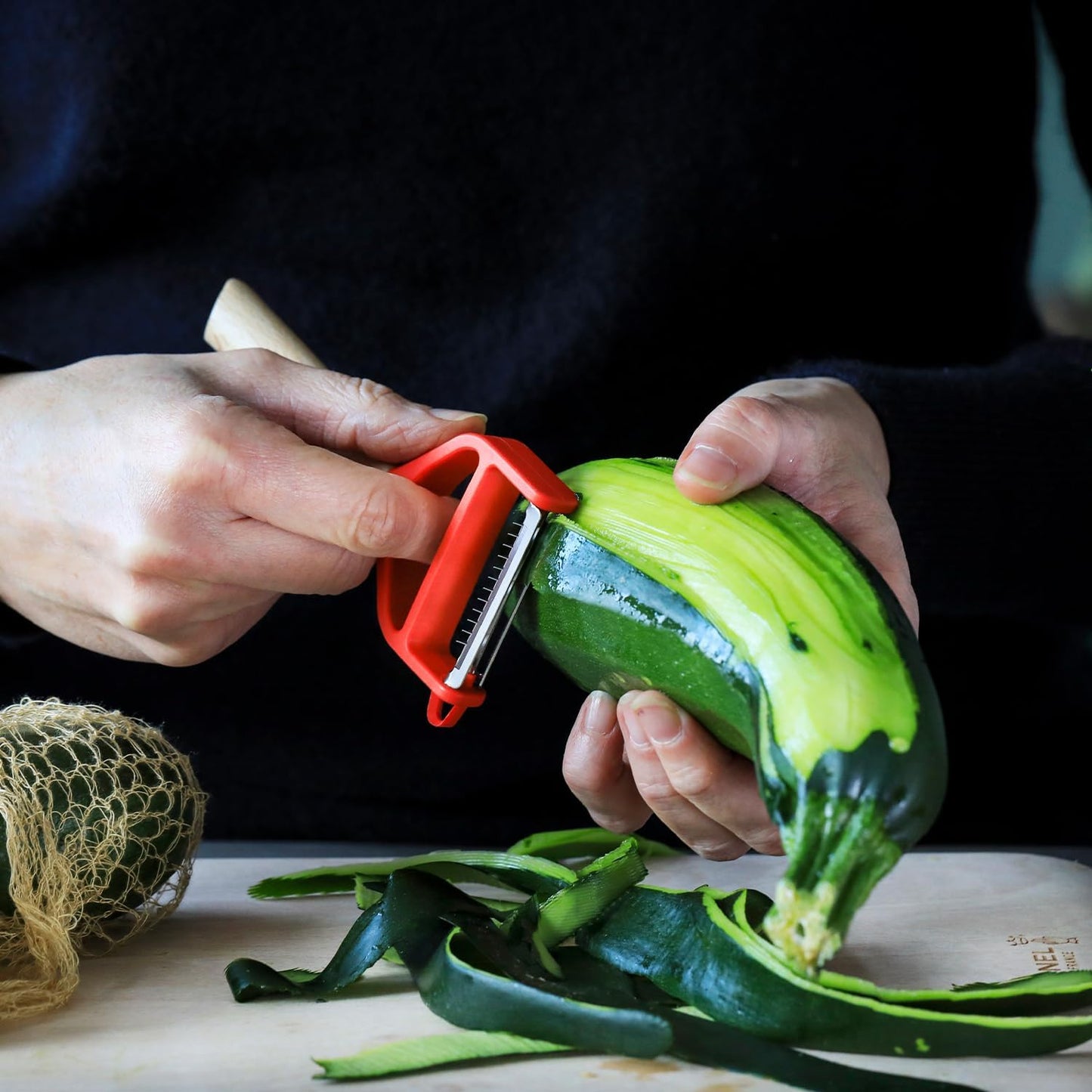 Opinel T-Duo 254621 Wooden Peeler in Red for Peeling Vegetables and Preparing Juliennes One Size
