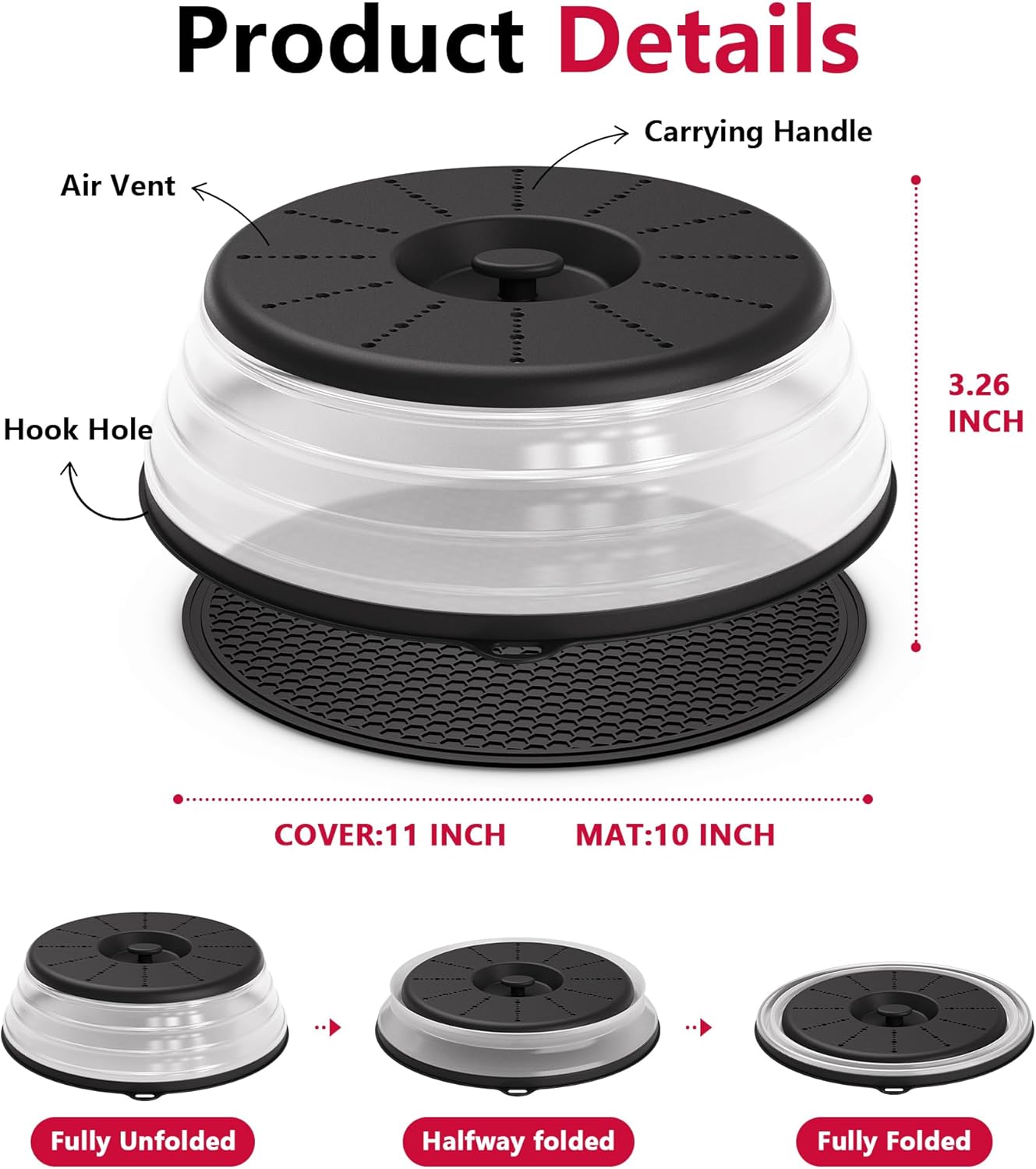 WVM Microwave Splatter Cover Vented for Food with Hook Hole, Splatter Guard & Colander Kitchen Gadget for Food, Meal Prep, Grey