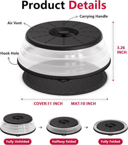 WVM Microwave Splatter Cover Vented for Food with Hook Hole, Splatter Guard & Colander Kitchen Gadget for Food, Meal Prep, Grey