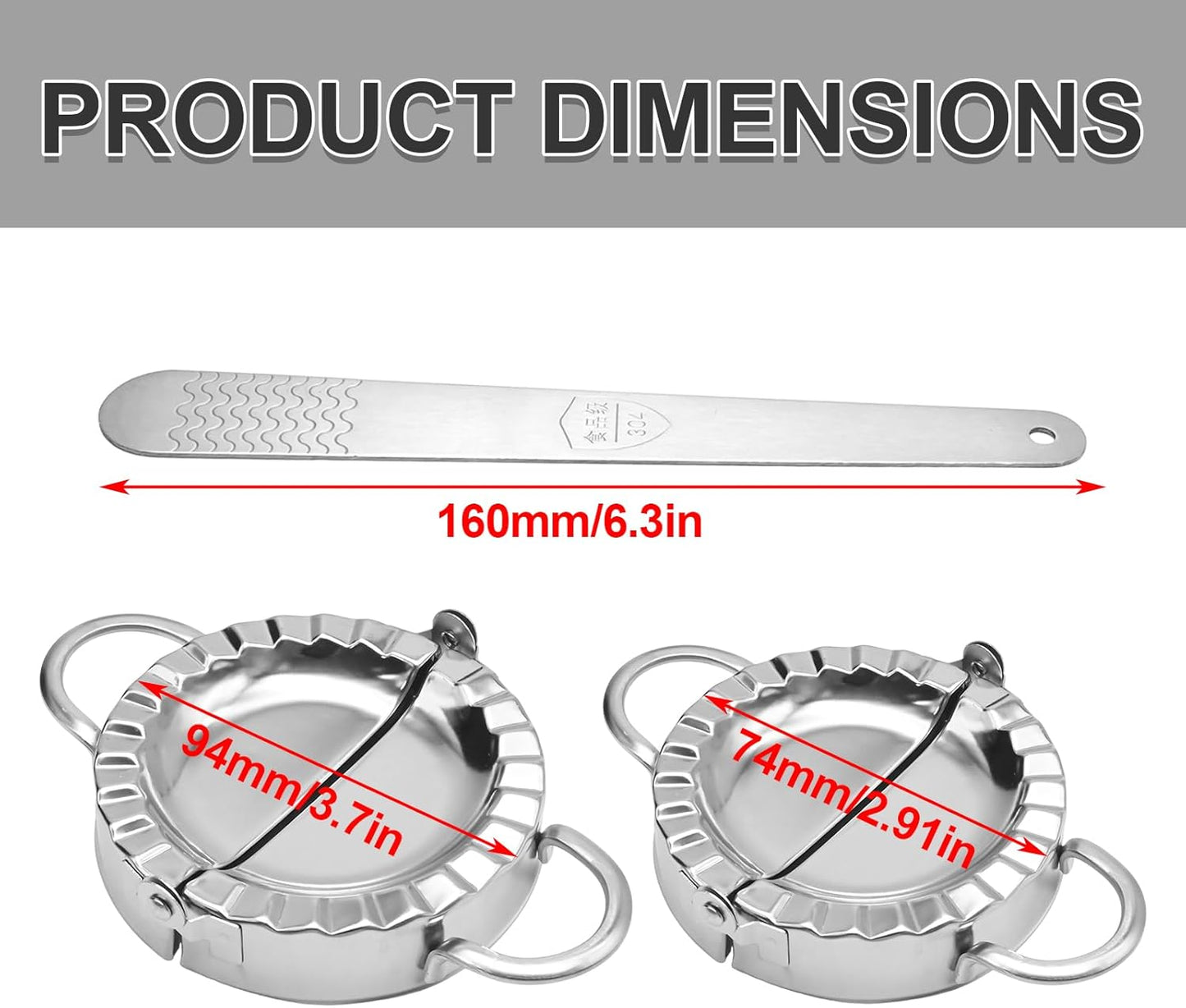 Stainless Steel Dumpling Maker Kit With Stuffing Spoon, Includes 2Pcs Small Dumpling Molds and 2 Large Ravioli Maker Press, Easy-tool for Dumpling Pastry Pie Making